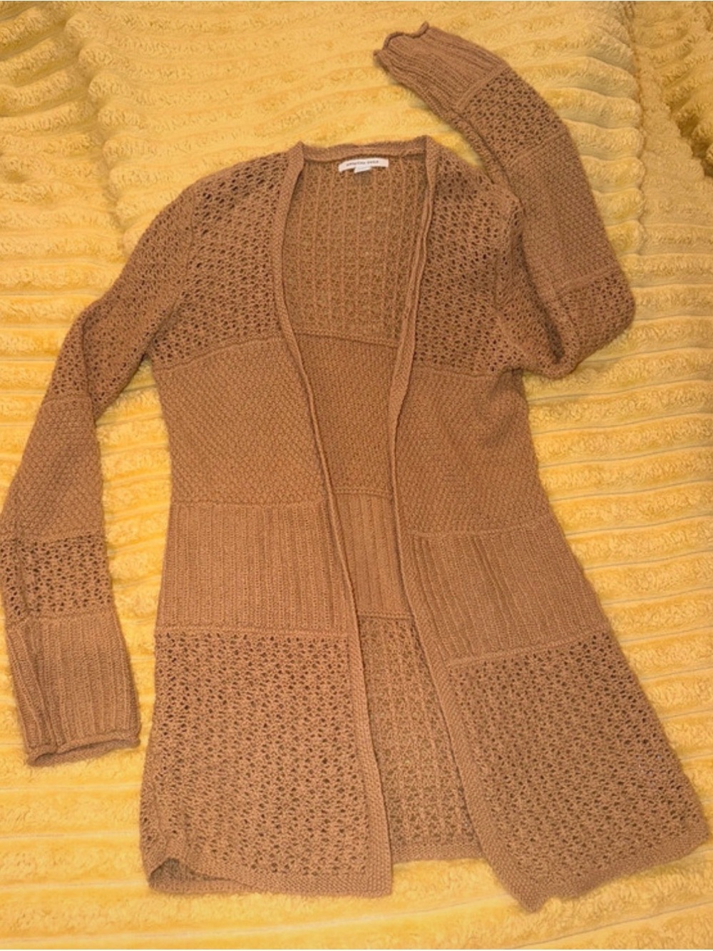 American Eagle Open-Front Knit Cardigan Sweater - Camel Medium